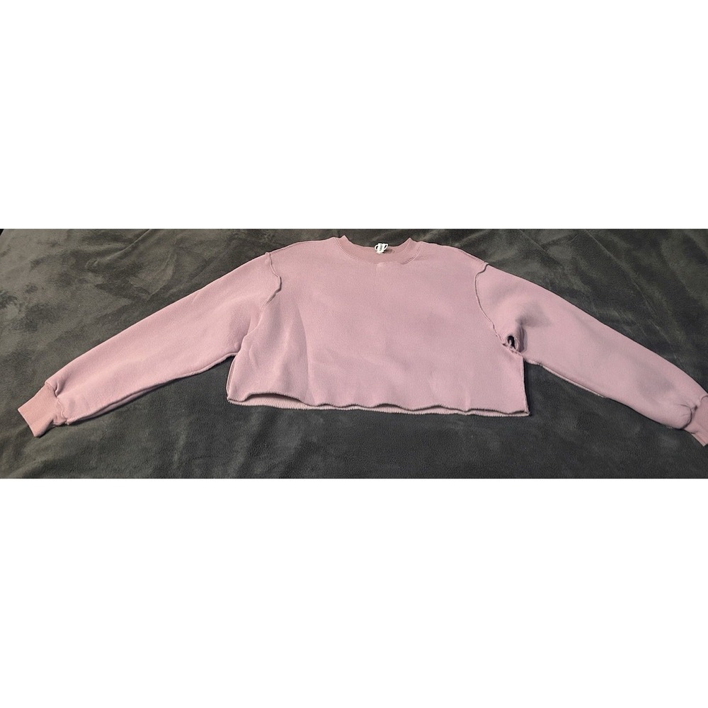 NWT Amazhiyu Women's Lilac Cropped Fleece Sweatshirt Size S Raw Hem Long Sleeve
